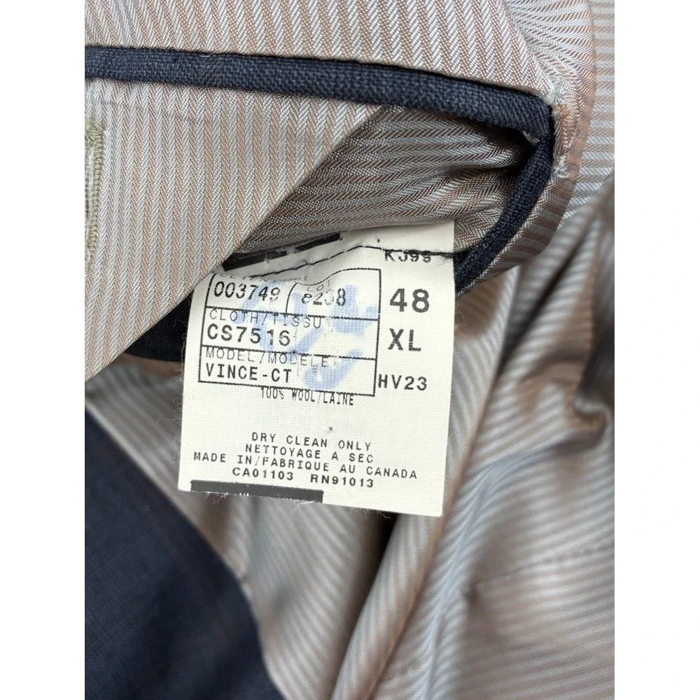 Jack Victor Super 110s Wool Suit Size 48XL Gray Windowpane Pleated Cuffs 42X34